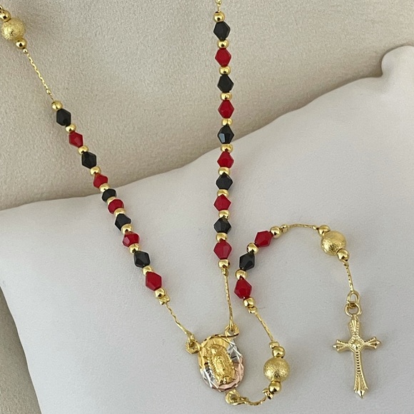 18k Gold Filled Virgin Mary Crystal Beads Rosary - Picture 8 of 8